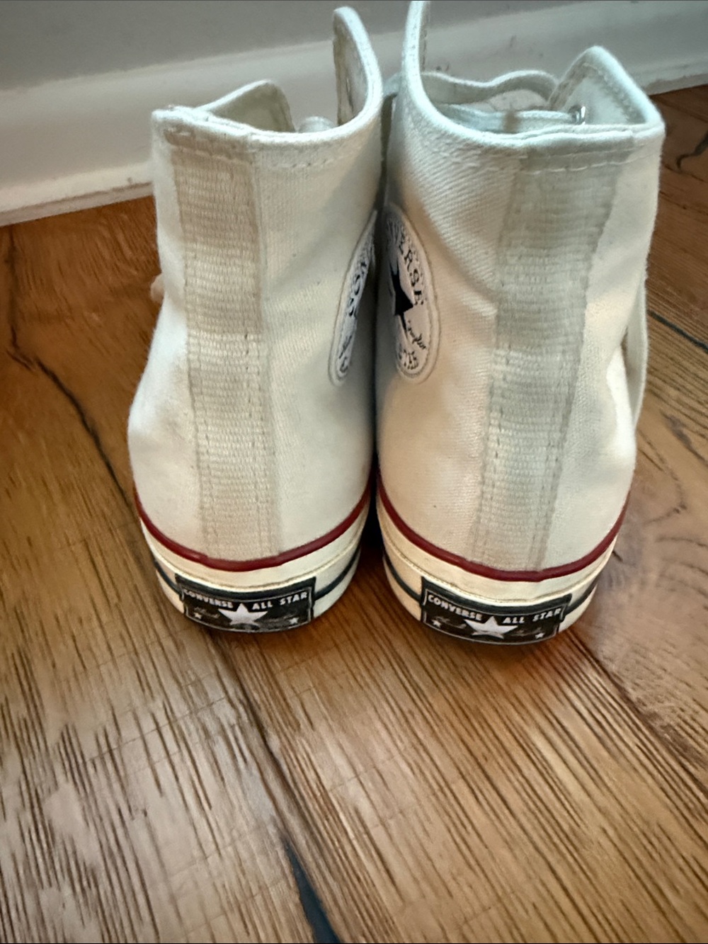 Converse High Top Sneakers in Cream with Red Trim - Picture 3 of 4